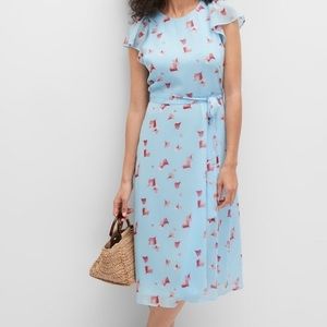 NWT Banana Republic Blue Leafy Front Tie Flowy Floral Dress Size 2P